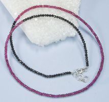 ♛ Spinell Buttonkette fac. schwartz-rot ca. 45cm 925 Silber