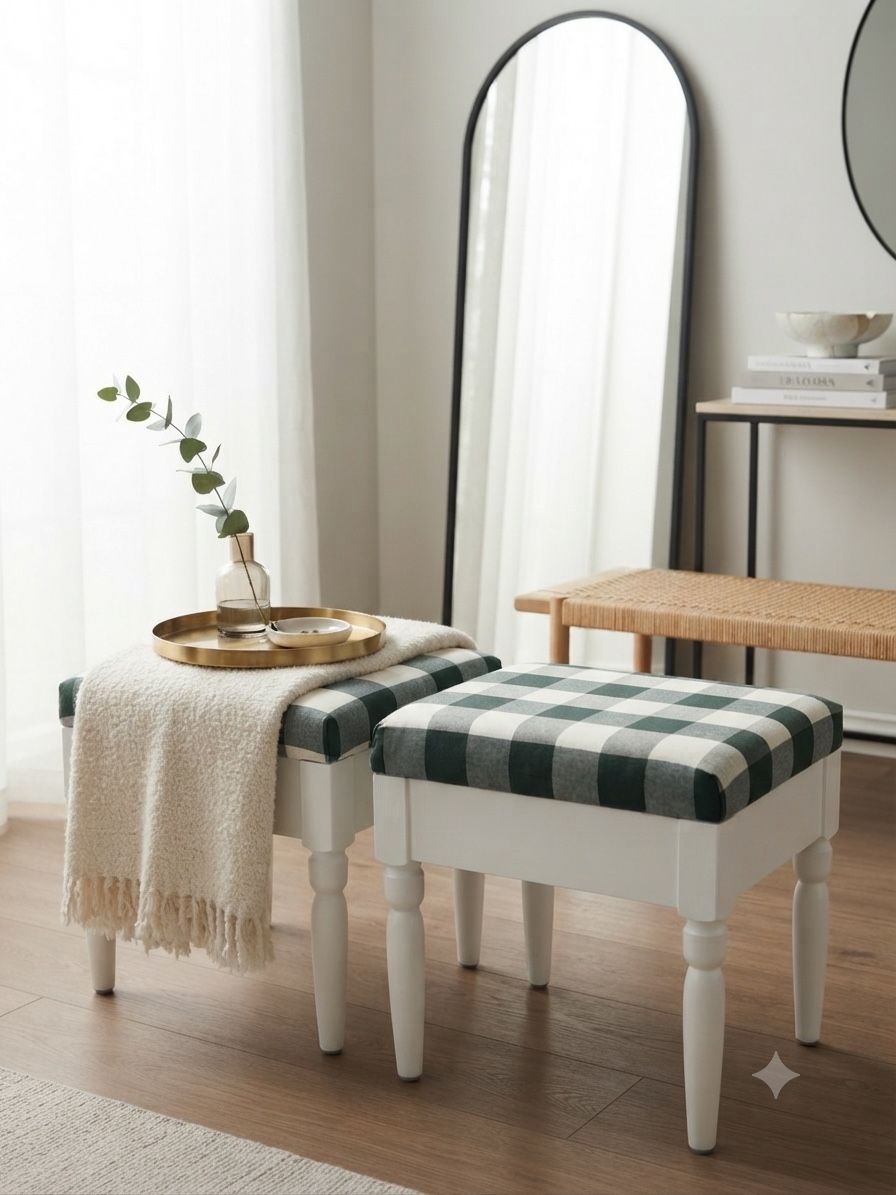 Hocker: Hocker im Karomuster, 2er Set, weiss/grün – Gebraucht aus Stallikon von DX_Unique_Design 3