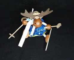 Rena Bambola Schwingfigur aus Holz mit Feder /Skifahrer Elch