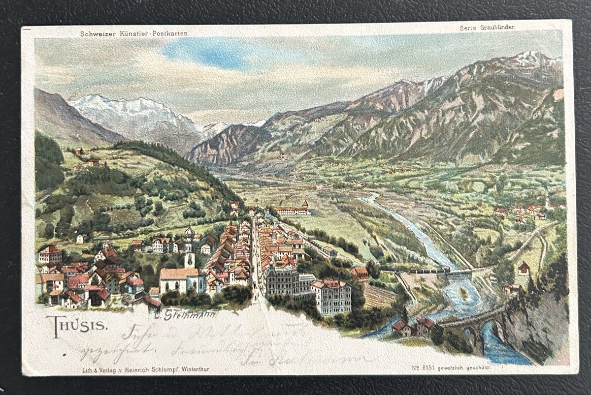 Ansichtskarten: Thusis Schlumpf Litho  – Gebraucht aus Horw von Tellbub