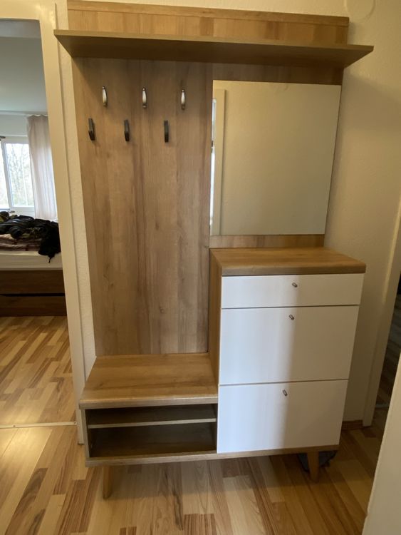 Garderobenset Mit Spiegel & Sitzbank - Flurschrank 98x38x191 Cm In Schwarz/Holz