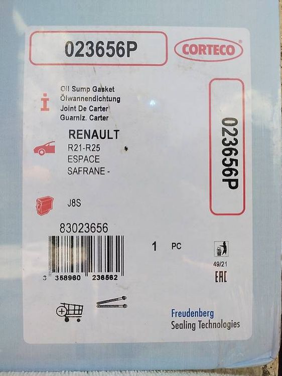 Sanitari: Ölwannendichtung J8S für Renault Espace, Safrane, R21, R25 – Nuovo e nell'imballaggio originale da Hasliberg Reuti venduto da Paraglider