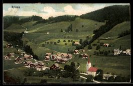 AK Krinau, Ort mit Kirche und Hügellandschaft