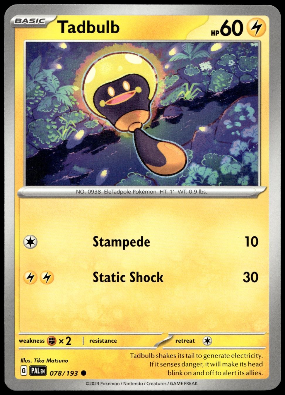 Pokémon Sammelbilder & Trading cards: Pokémon Tadbulb 078/193   EN SV02 Paldea Evolved – Gebraucht aus Le Mouret von PokemonCards_CH