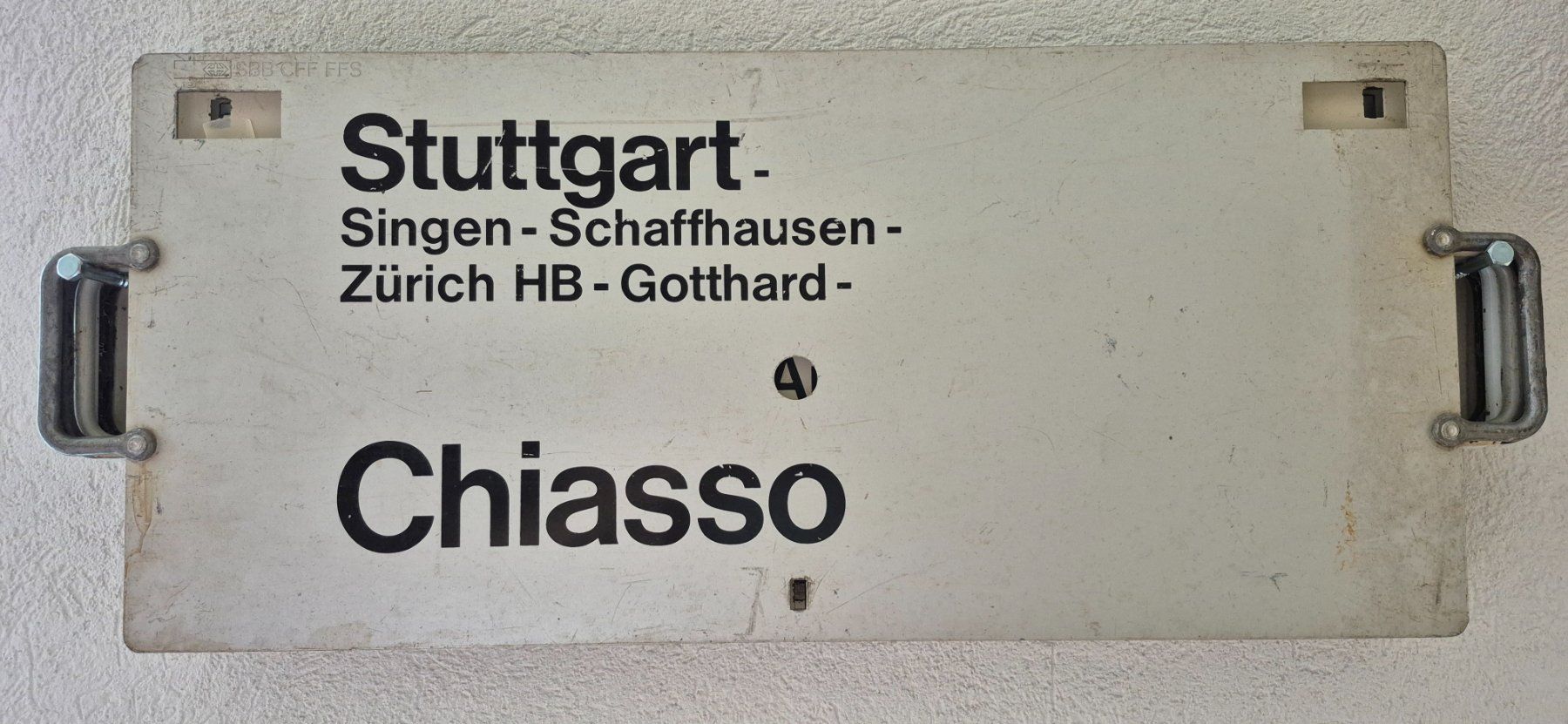 SBB/CFF/FFS Ecriteaux: Zuglaufschild SBB Stuttgart-Chiasso – D'occasion à Bürglen TG par Transeuronacht