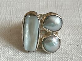 SILBERRING 925, mit echten Perlen