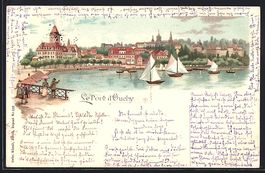 Litho Port d'Ouchy, Totalansicht, Segelb