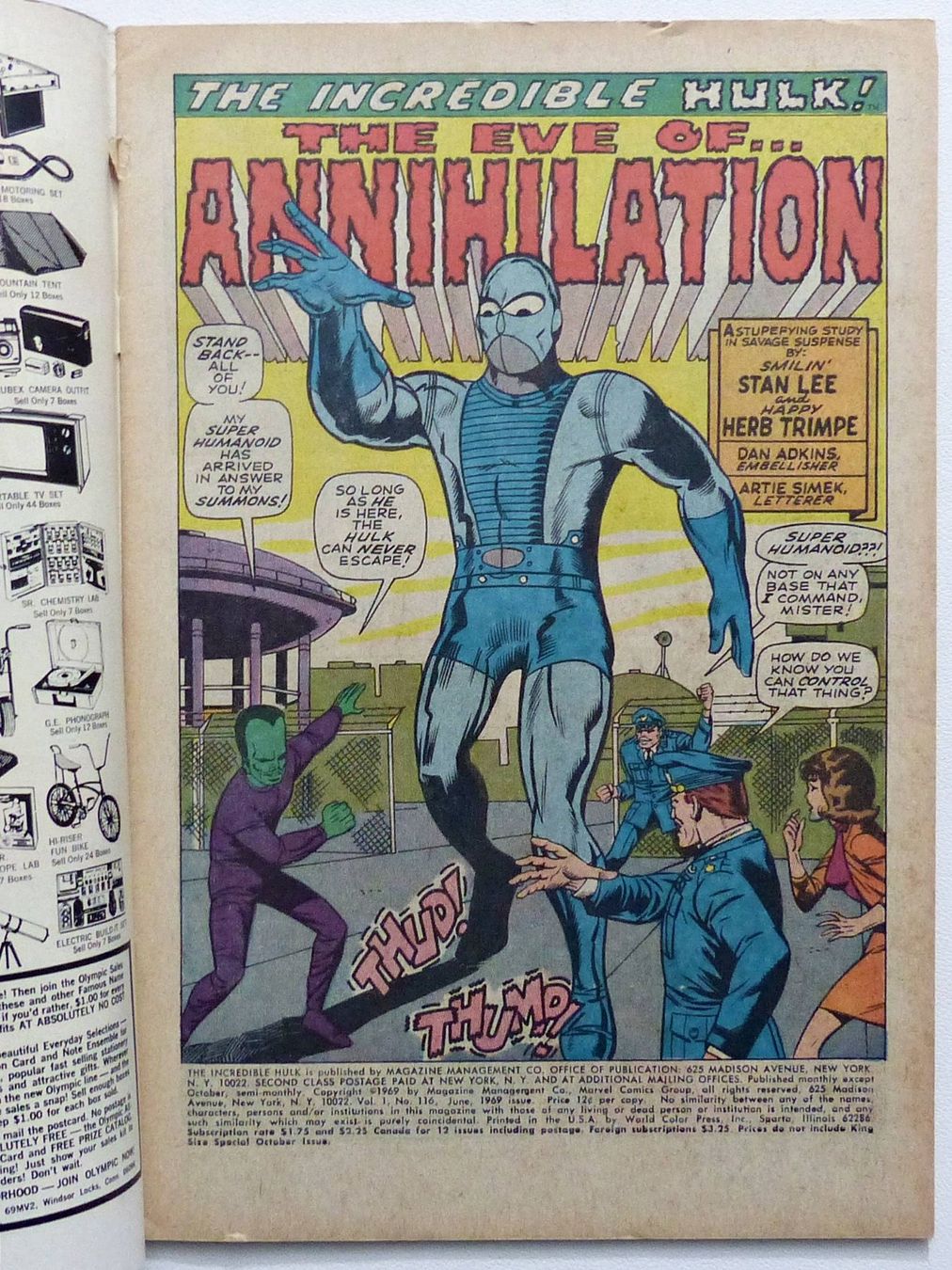 Fumetti: INCREDIBLE HULK #116 KEY ICONIC COVER STAN LEE SCRIPT 1969 – Usato da Lugano venduto da YouWantUS 1
