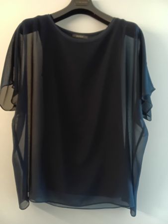 Esprit Damen Bluse dunkelblau Kurzarm Grösse L, 67cm lang