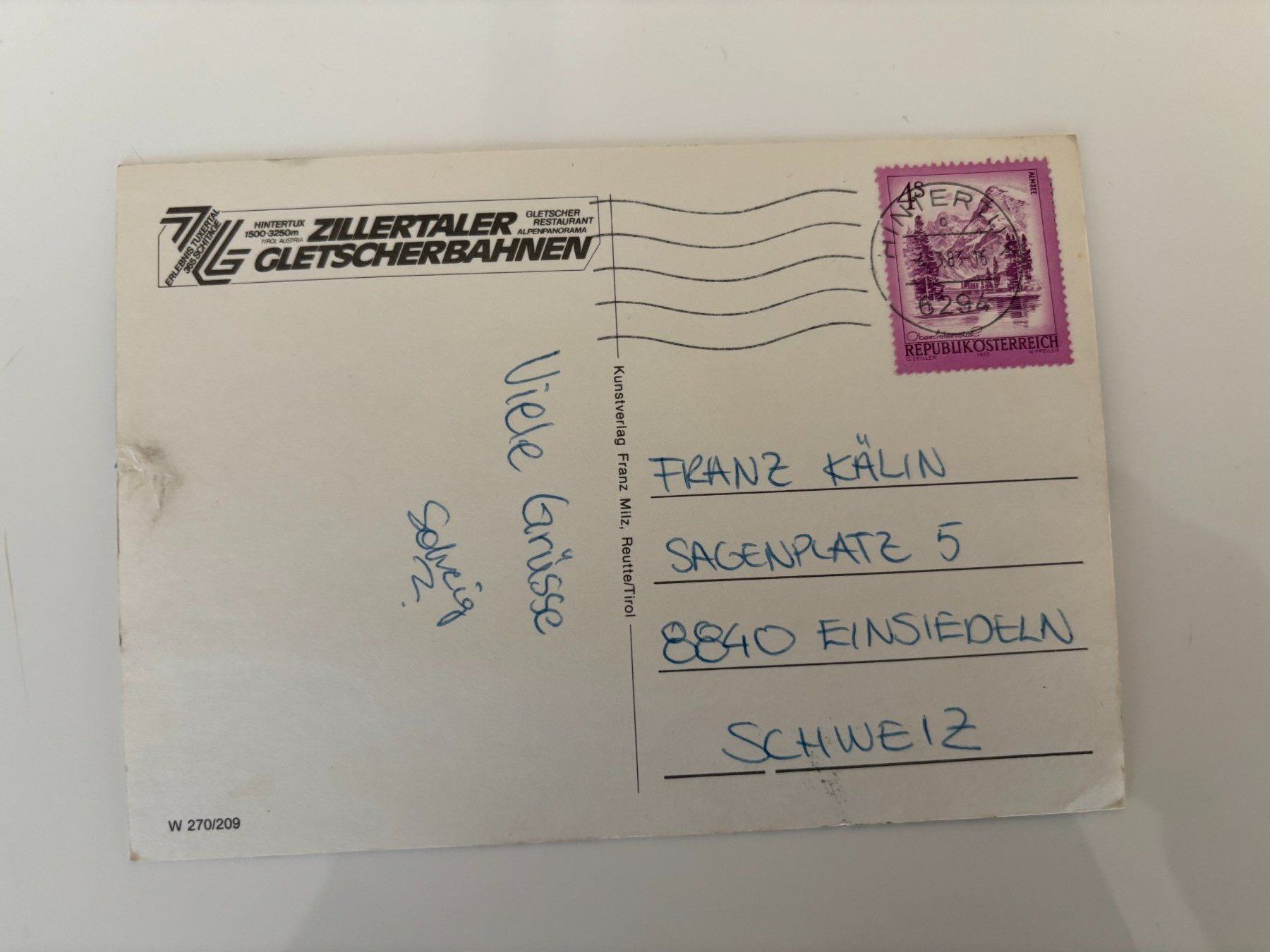 Ansichtskarten: Zillerthaler Gletscherbahnen – Gebraucht aus Einsiedeln von maerkli58 1