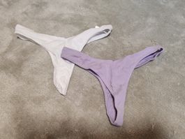 2 Damen Tangas Primark gerippt weiss lila Grösse S