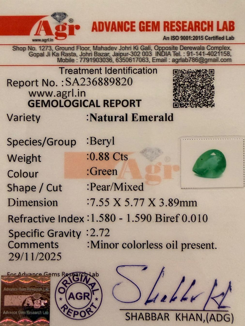 Pietre preziose: Ab 1 Fr. - 0.88 ct Smaragd mit Zertifikat – Nuovo (secondo la descrizione) da Mauren venduto da LieGems 7