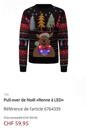Pull de Noël renne musical et lumineux, magnifique, NEUF
