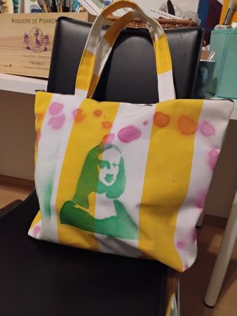 Stylische Robust Stofftasche gelb-weiss, Mona Lisa