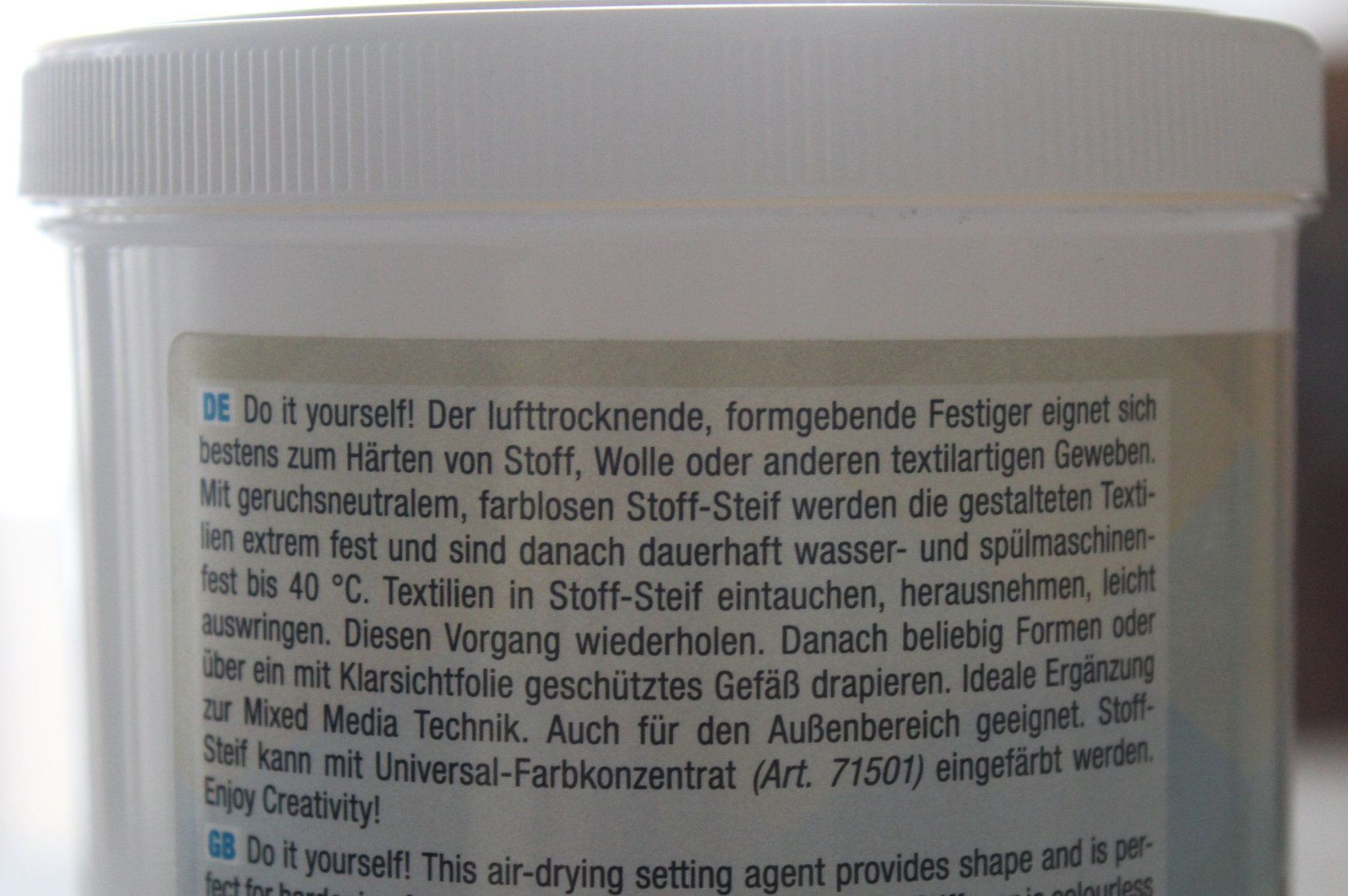 Kits de loisir créatif: Stoff-Steif, Dose 1 Liter – Neuf (Voir description) à Steinhausen par hschaefer 2