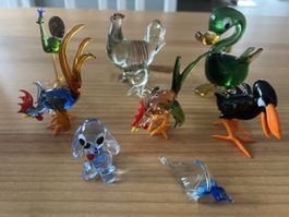 8 Glasfiguren Hahn, Hund, Ente, Vogel usw.
