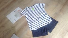 T-shirt rayé + Short bleu marine ESSENTIALS, taille M, NEUF