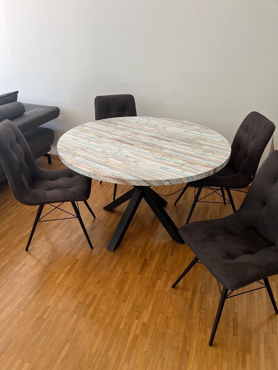 FurnitureR Esstisch Set 4-tlg - Runder Tisch 80x80cm Mit 4 Drehbaren Stühlen