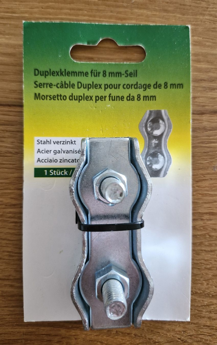 Eisenwaren: Duplexklemmen für 8mm Drahtseil – Neu und originalverpackt aus Bassersdorf von brunneremil
