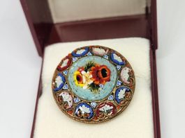 Vintage Micro-Mosaik Brosche, Blumenmuster