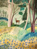 SALE Original Aquarell "Frühling im Wald" Hirsch Kunst Bild