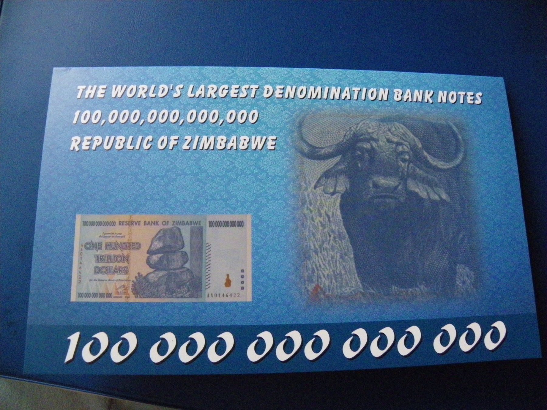 Banconote: Zimbabwe 100 Trillion Dollars 2008, P-91, Uncirculated – Nuovo e nell'imballaggio originale da Untersiggenthal venduto da Gas61 2