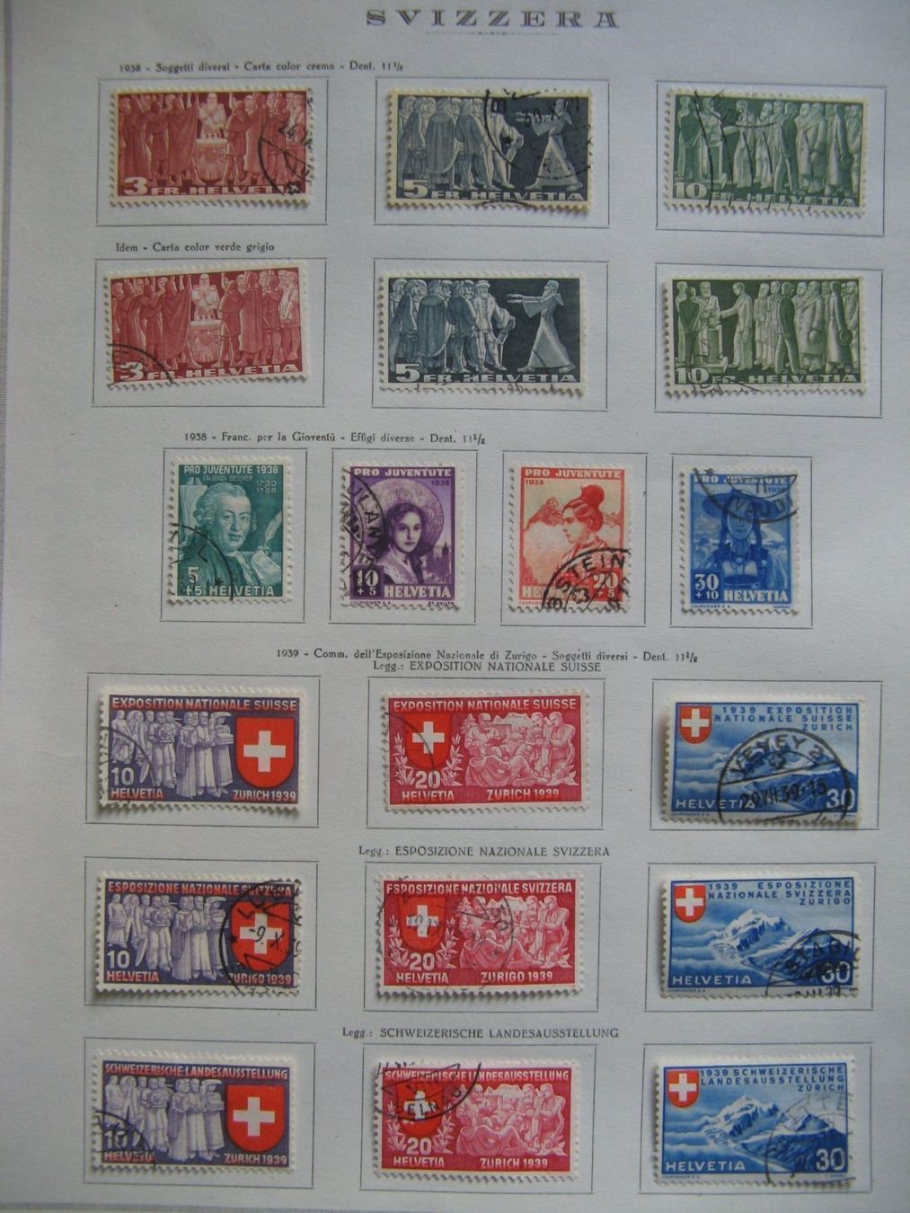 Tutti i francobolli: 1938 - 1940 auf 3 Sammelblättern – Usato da Frauenfeld venduto da Interessent1