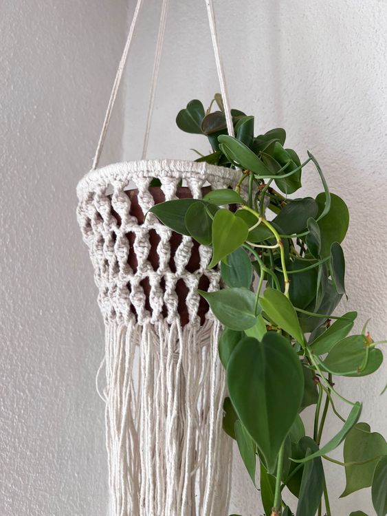 Makramee-Pflanzgefäß-Aufhänger Groß – Für Töpfe Bis 30,5 Cm, Mit Swag-Haken, Aus 4 Mm Baumwollseil
