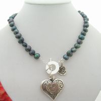 SALE Herz Schwarz Perlen Kette Echt Collier Perle Halskette