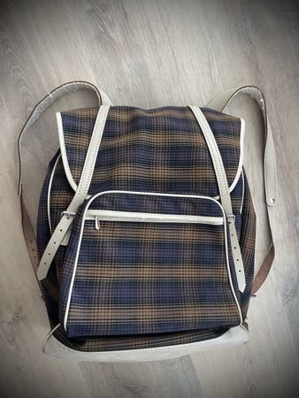 Schöner Vintage-Rucksack im Karo-Muster (Braun/Dunkelblau)
