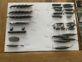 Diverse Angelbleie und Wirbelringe, diverse Gewichte