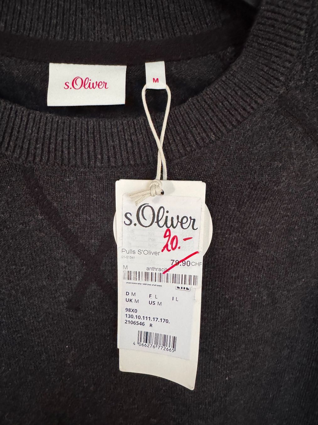 S.Oliver Maglioni & Felpe: S.Oliver pull homme anthracite – Nuovo e nell'imballaggio originale da Vuisternens-Romont venduto da gol_xp6p 2