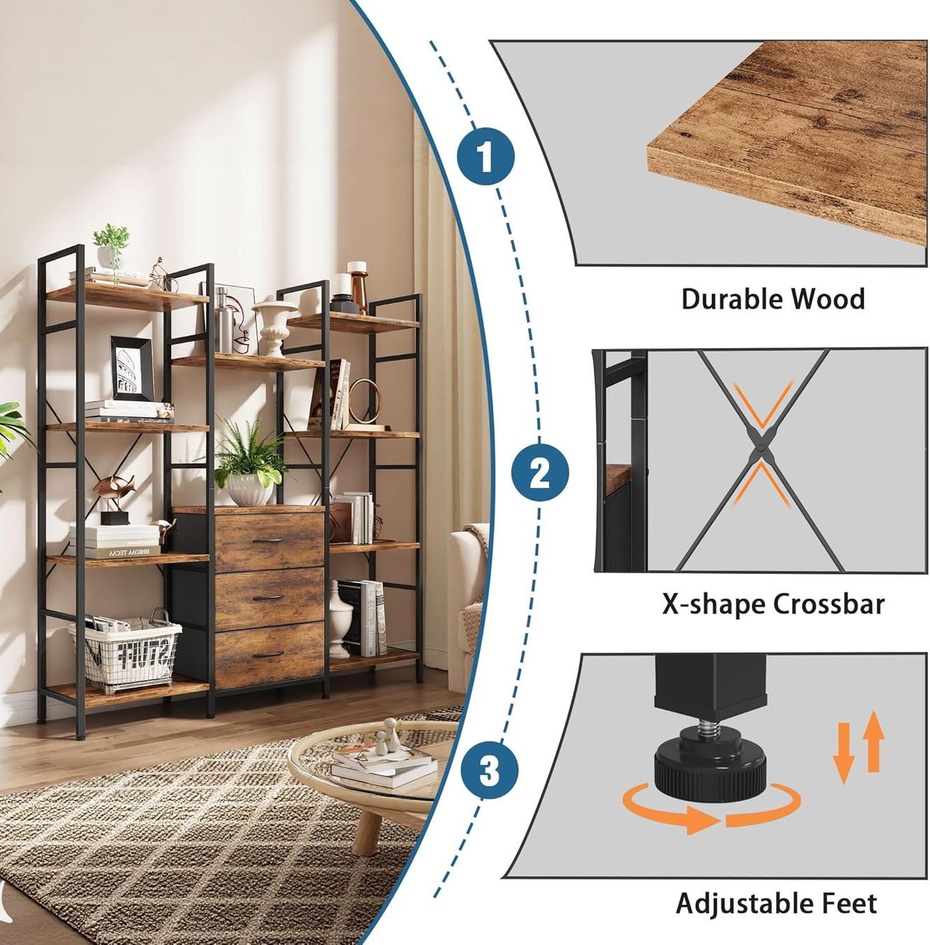 Scaffali: Bücherregal mit 3 Schubladen Standregal Holz – Nuovo e nell'imballaggio originale da Schaffhausen venduto da tra_6j5m 4