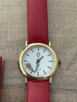 Ladies Watch B. Watch Swiss Made Gold Tone Red Strap 5ATM
