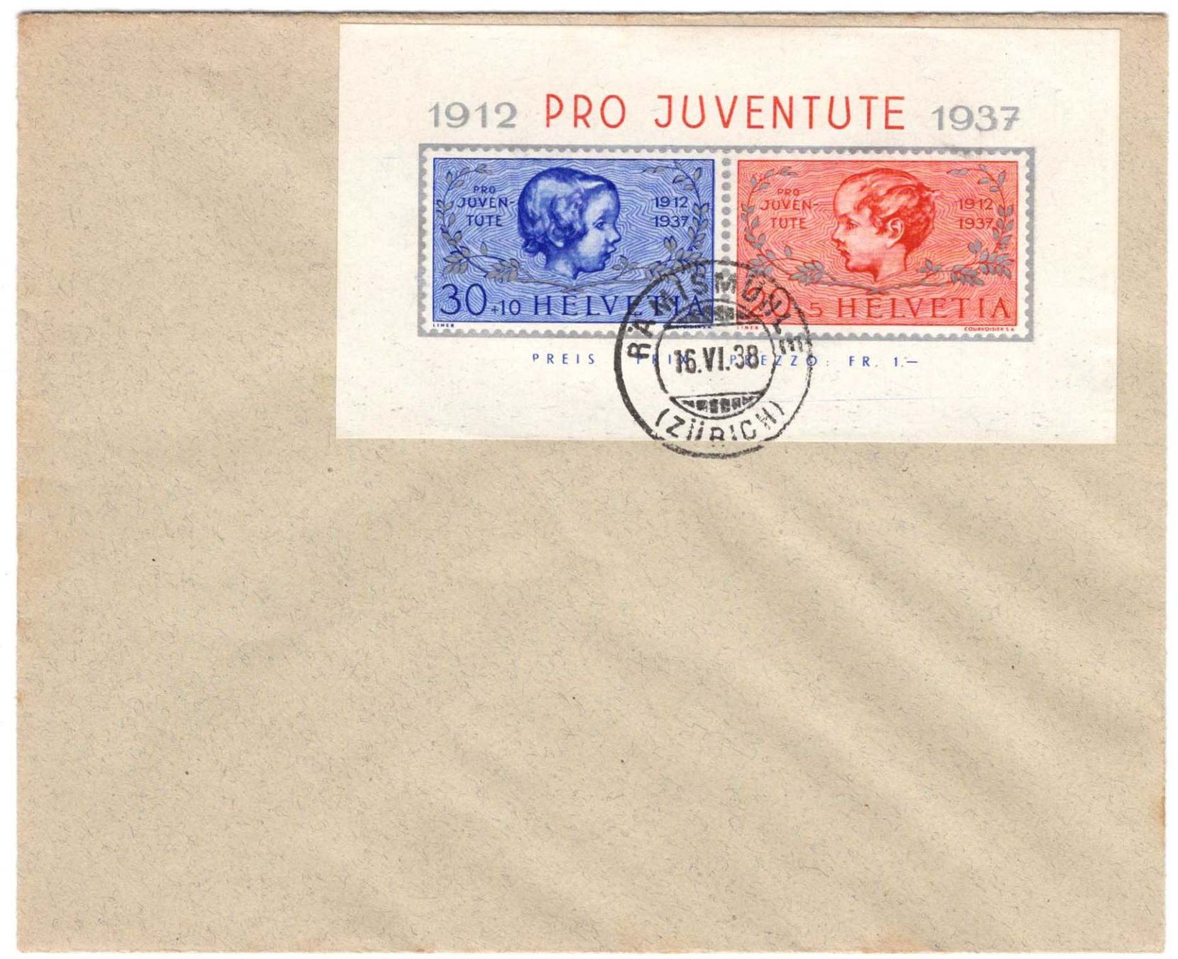 Alle Briefmarken: 1937 Pro Juventute Block gestempelt auf Brief – Gebraucht aus Heerbrugg von Swissphila