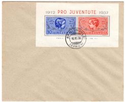 1937 Pro Juventute Block gestempelt auf Brief