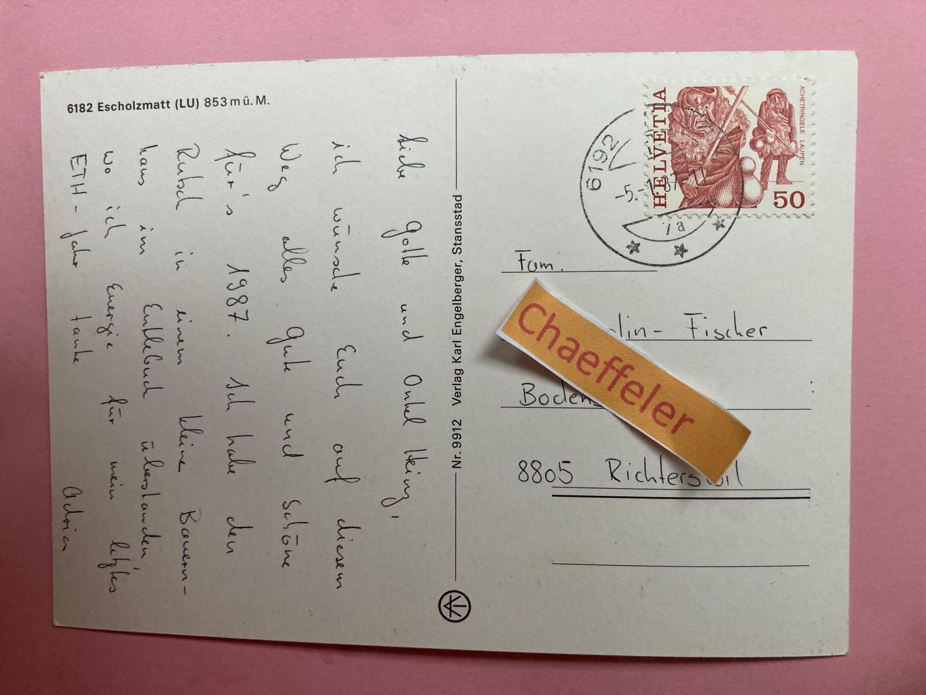 Ansichtskarten: 1987 Escholzmatt – Gebraucht aus Zürich von Chaeffeler 1