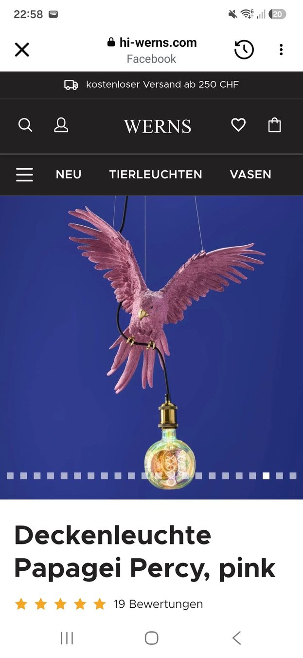 Kronleuchter & Deckenlampen: Hängeleuchte Papagei rosa – Neu und originalverpackt aus Arbon von my_shopping 6