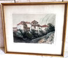 Litho von einem alten Dorf vermutlich Westschweiz