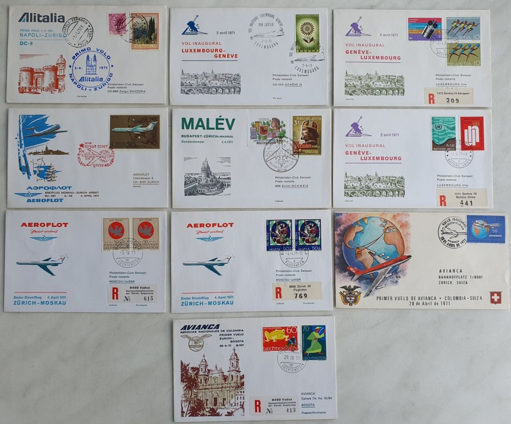 Alle Briefmarken: 10 Erstflüge 1971 – Gebraucht aus Fislisbach von Zigzag12