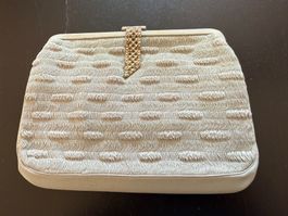 Vintage Handtasche/Clutch, Stoff, hellgrau