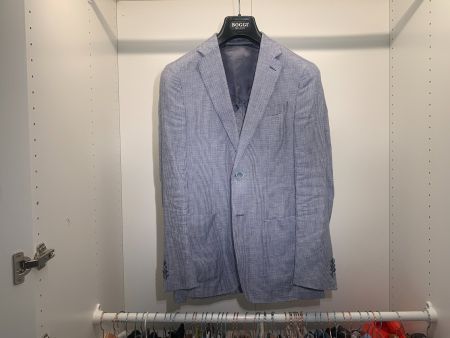 Boggi Milano Blazer 46, Blau Pepita, Leinen Baumwolle