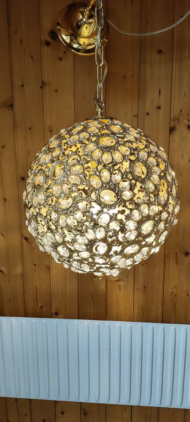 Lampade: Goldene Kugellampe, Messing mit Glassteinen – Usato da Krauchthal venduto da MEWA01