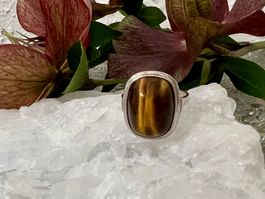 Art Deco Design Ring 800 Silber RL mit Tigerauge Gr 55,5