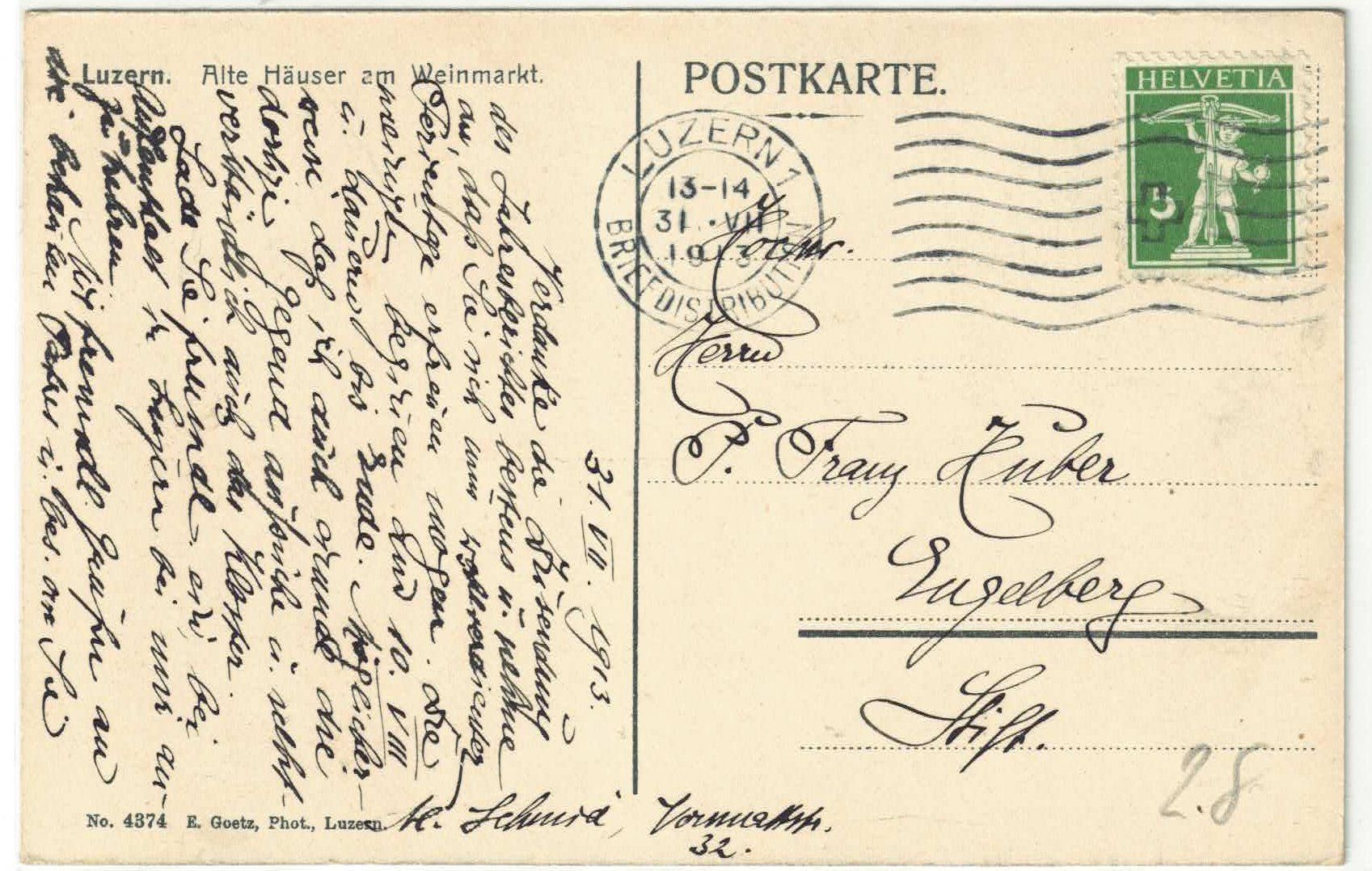 Cartoline postali: Luzern - Âlte Häuser am Weinmarkt - Litho – Usato da Ettingen venduto da Kartenplanet 1