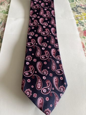 Marks & Spencer Tie Paisley Pattern Navy and Red Silk Fabri