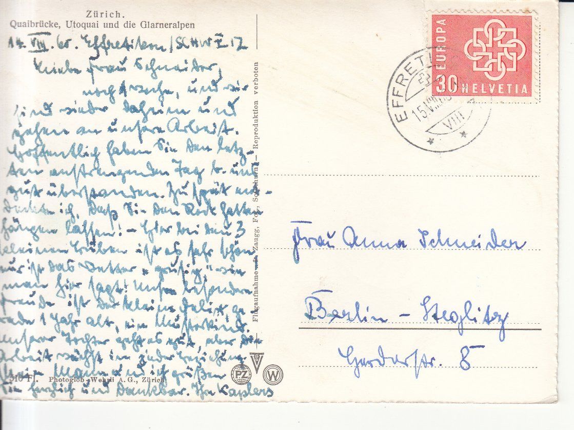 Cartoline postali: Zürich 1960 – Usato da Bürglen TG venduto da StampGraf 1