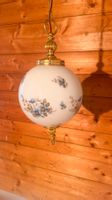 Vintage Hängelampe Opalglas Messing Blumenmuster aus Italien