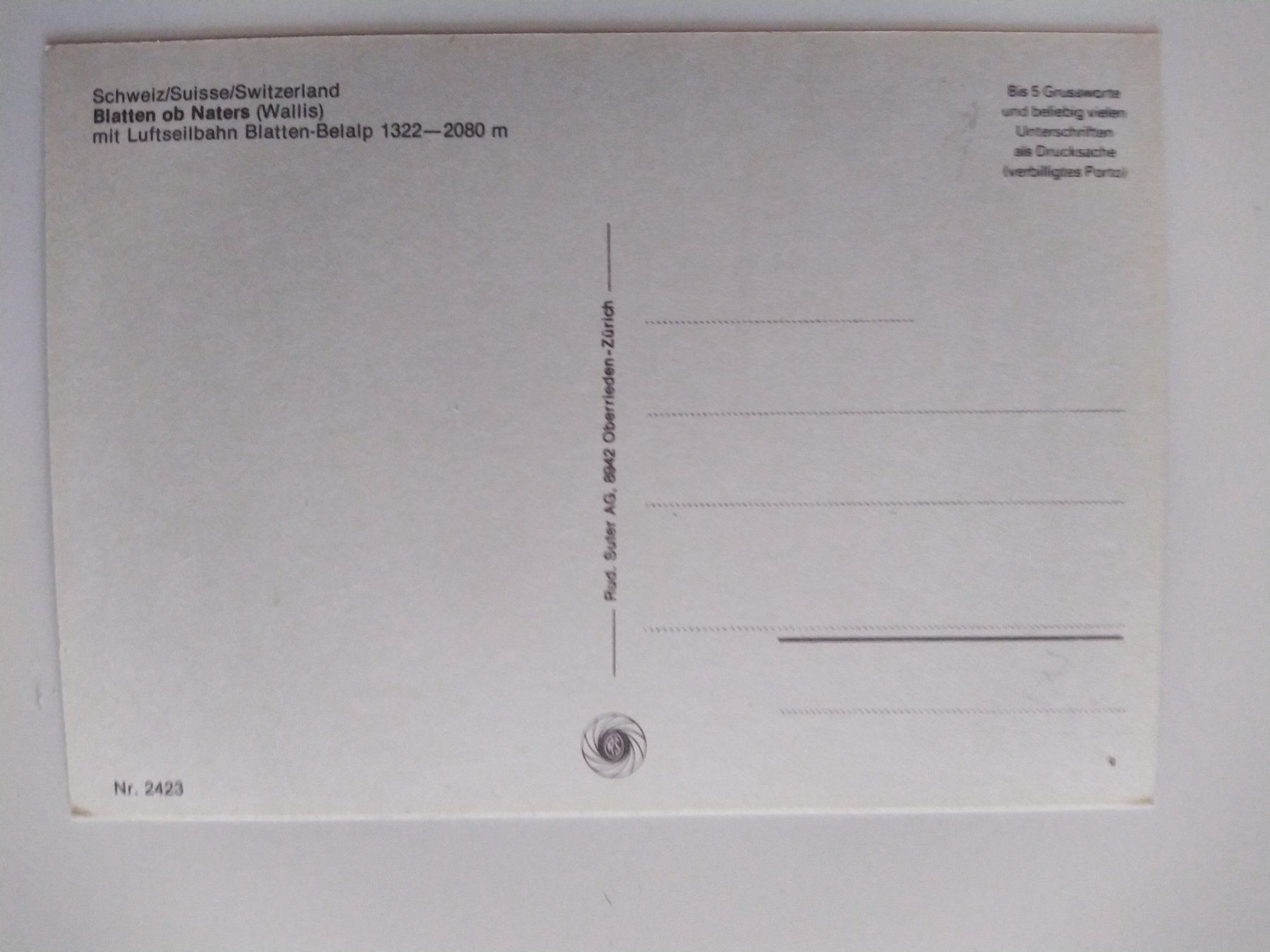 Cartoline postali: Alte Ansichtskarte Luftseilbahn Blatten ob Naters Wallis – Usato da Ohmstal venduto da Lebensfreude05 1