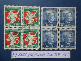 PJ 1932 Viererblöcke gestempelt Nr. J61+J64